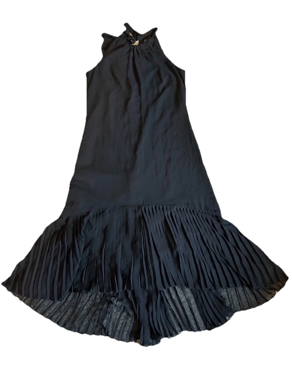 Vince Camuto Black Pleated Hem Dress • Tie Back • Sleeveless Midi • Size 6